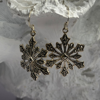925 Sterling Silver Marcasite Snowflake Earrings