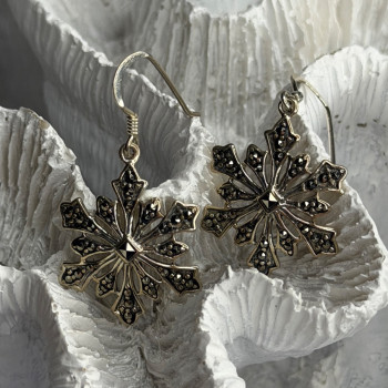 925 Sterling Silver Marcasite Snowflake Earrings