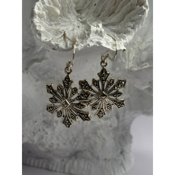 925 Sterling Silver Marcasite Snowflake Earrings