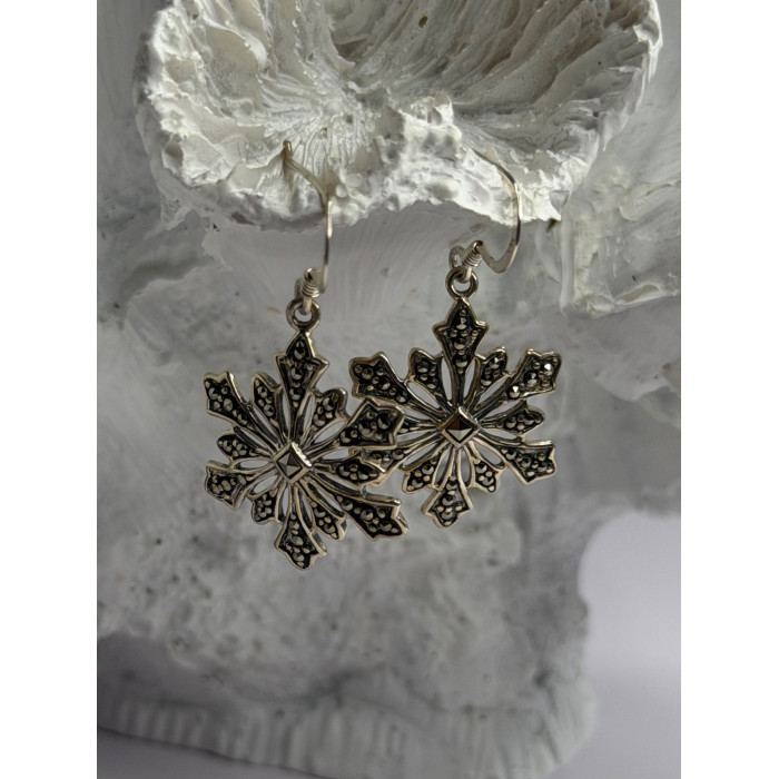 925 Sterling Silver Marcasite Snowflake Earrings