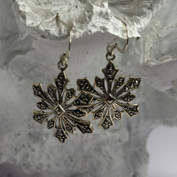 925 Sterling Silver Marcasite Snowflake Earrings