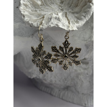 925 Sterling Silver Marcasite Snowflake Earrings