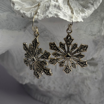 925 Sterling Silver Marcasite Snowflake Earrings