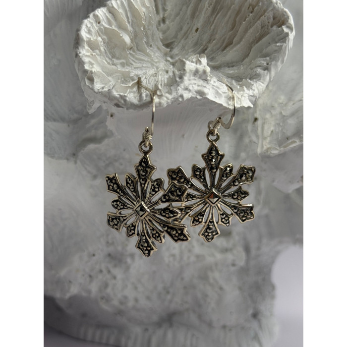 925 Sterling Silver Marcasite Snowflake Earrings