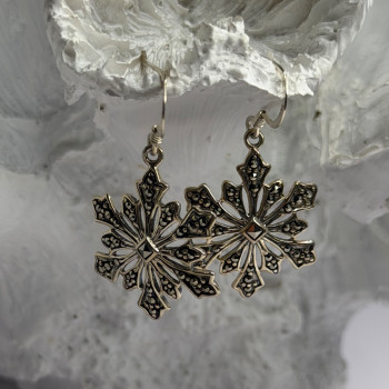 925 Sterling Silver Marcasite Snowflake Earrings