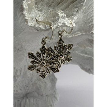 925 Sterling Silver Marcasite Snowflake Earrings