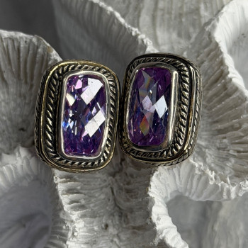 925 Sterling Silver Amethyst Clip-On Earrings