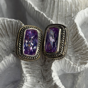 925 Sterling Silver Amethyst Clip-On Earrings