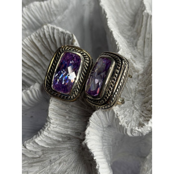 925 Sterling Silver Amethyst Clip-On Earrings