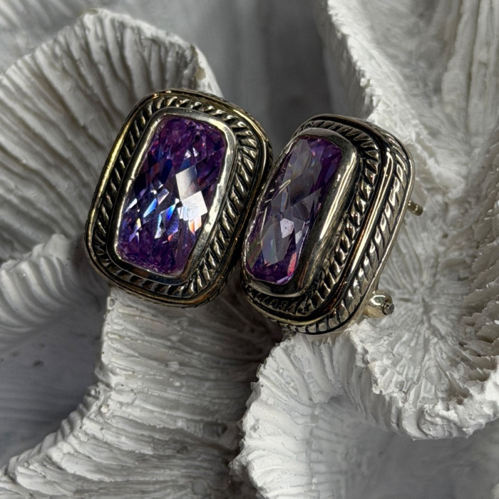925 Sterling Silver Amethyst Clip-On Earrings