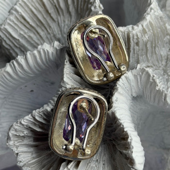 925 Sterling Silver Amethyst Clip-On Earrings