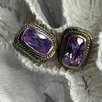 925 Sterling Silver Amethyst Clip-On Earrings