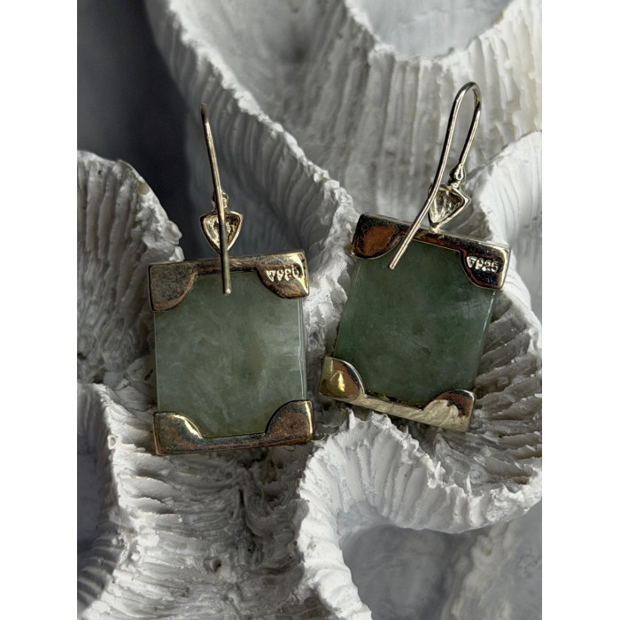 925 Sterling Silver Jade Earrings Length 1.30 inch