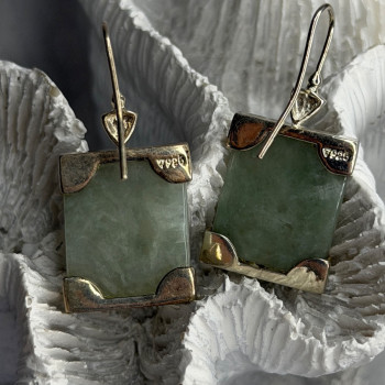 925 Sterling Silver Jade Earrings Length 1.30 Inch