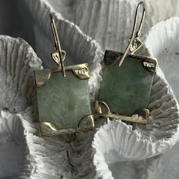 925 Sterling Silver Jade Earrings Length 1.30 Inch