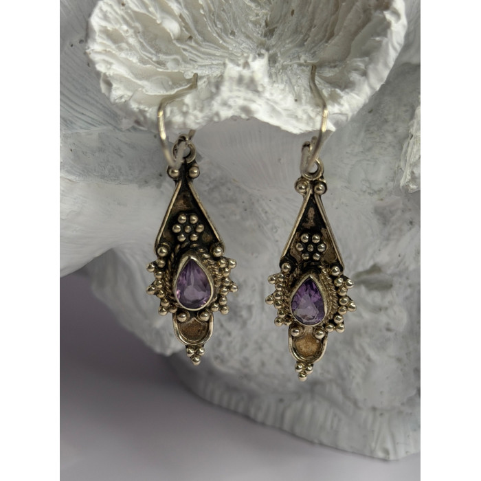 Vintage 925 Sterling Silver Amethyst Earrings