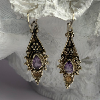 Vintage 925 Sterling Silver Amethyst Earrings