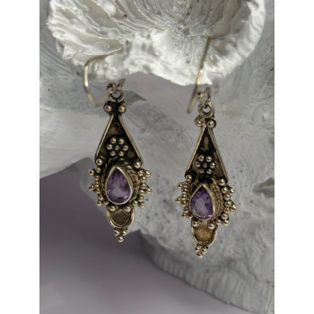 Vintage 925 Sterling Silver Amethyst Earrings