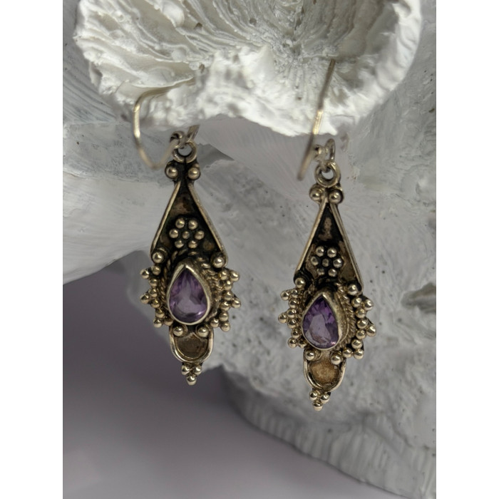 Vintage 925 Sterling Silver Amethyst Earrings
