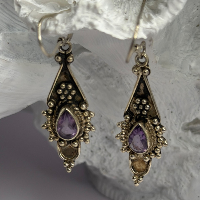 Vintage 925 Sterling Silver Amethyst Earrings