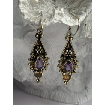 Vintage 925 Sterling Silver Amethyst Earrings