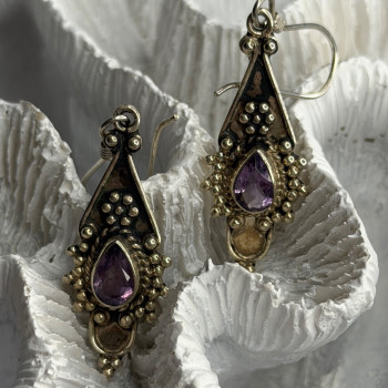 Vintage 925 Sterling Silver Amethyst Earrings