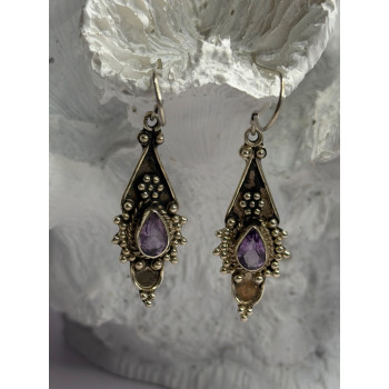Vintage 925 Sterling Silver Amethyst Earrings