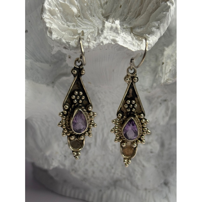 Vintage 925 Sterling Silver Amethyst Earrings