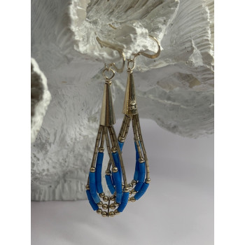 Native American 925 Sterling Silver Blue Lapis Earrings