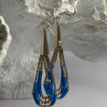 Native American 925 Sterling Silver Blue Lapis Earrings