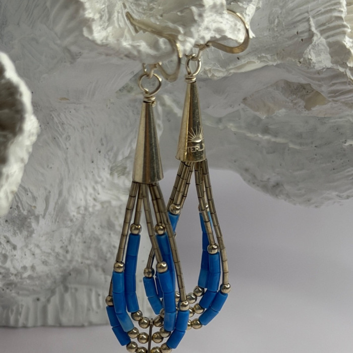 Native American 925 Sterling Silver Blue Lapis Earrings