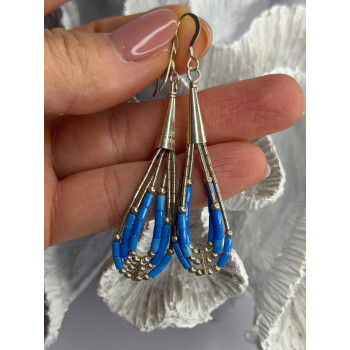Native American 925 Sterling Silver Blue Lapis Earrings