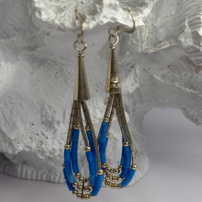 Native American 925 Sterling Silver Blue Lapis Earrings