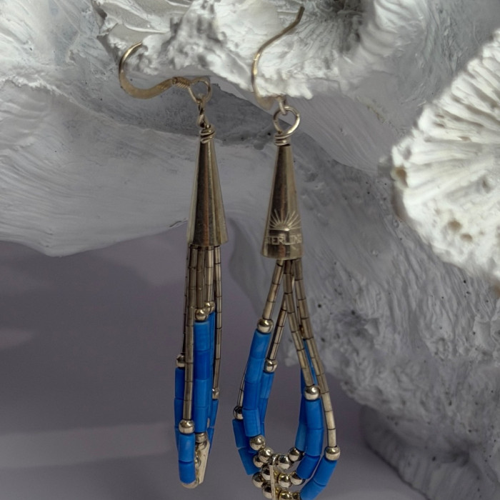 Native American 925 Sterling Silver Blue Lapis Earrings