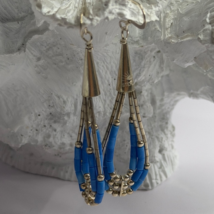 Native American 925 Sterling Silver Blue Lapis Earrings