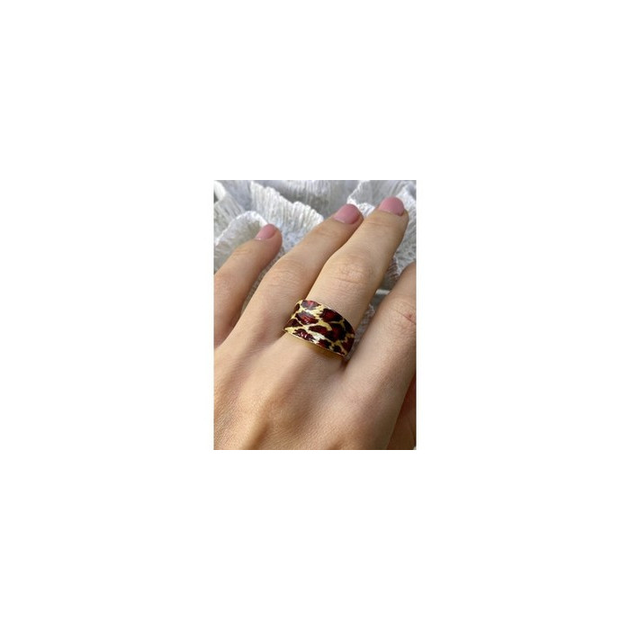 925 Sterling Silver Gold Plated Enamel Leopard Print Ring Size 8