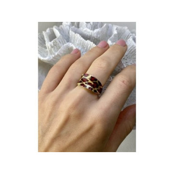 925 Sterling Silver Gold Plated Enamel Leopard Print Ring Size 8