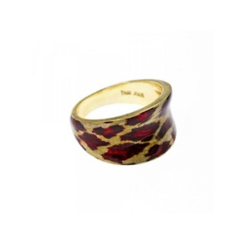 925 Sterling Silver Gold Plated Enamel Leopard Print Ring Size 8