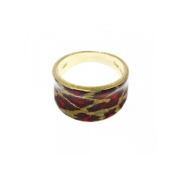 925 Sterling Silver Gold Plated Enamel Leopard Print Ring Size 8