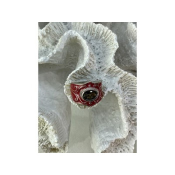 925 Sterling Silver Hessonite & Red Enamel Ring Size 9.5