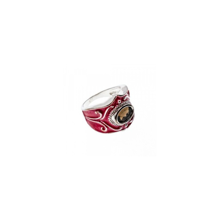 925 Sterling Silver Hessonite & Red Enamel Ring Size 9.5
