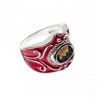 925 Sterling Silver Hessonite & Red Enamel Ring Size 9.5