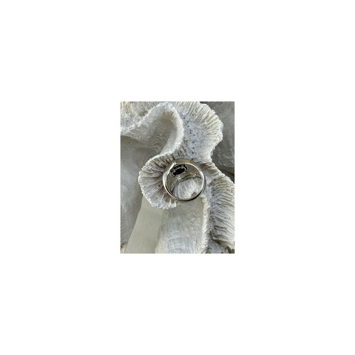 925 Sterling Silver Hessonite & Red Enamel Ring Size 9.5