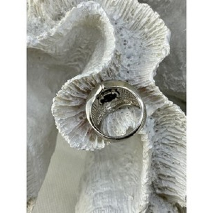 925 Sterling Silver Hessonite & Red Enamel Ring Size 9.5