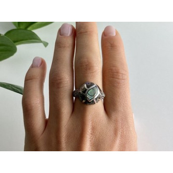 925 Sterling Silver Haliotis & Marcasites Ring Size 8.5