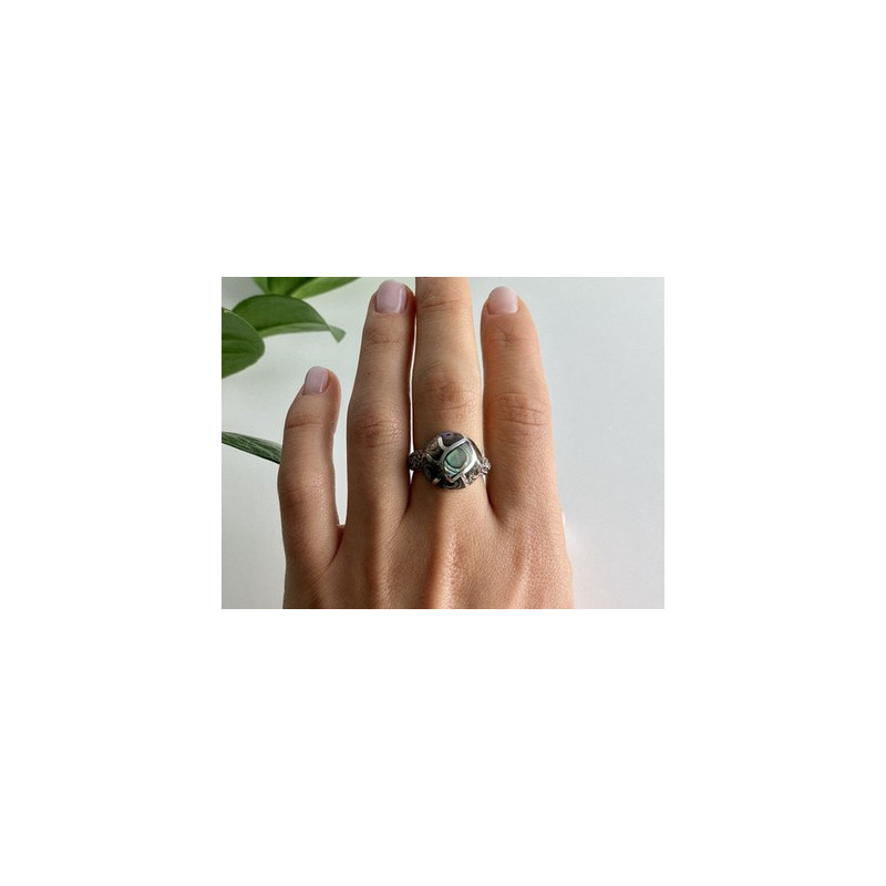 925 Sterling Silver Haliotis & Marcasites Ring Size 8.5