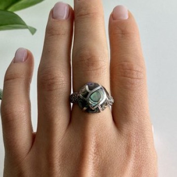 925 Sterling Silver Haliotis & Marcasites Ring Size 8.5