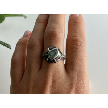 925 Sterling Silver Haliotis & Marcasites Ring Size 8.5