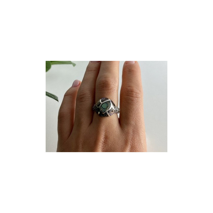 925 Sterling Silver Haliotis & Marcasites Ring Size 8.5