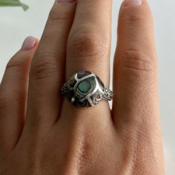 925 Sterling Silver Haliotis & Marcasites Ring Size 8.5